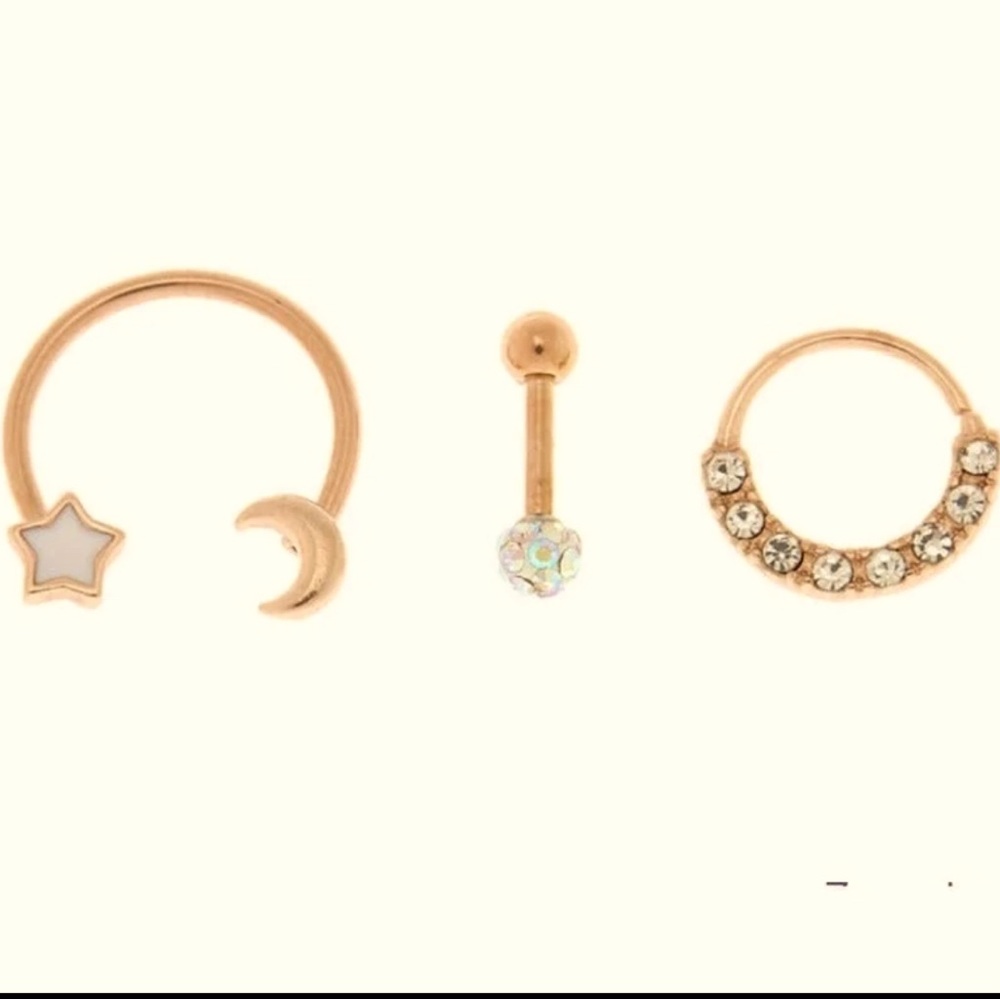 New Rose Gold 16g earring body jewelry set star moon